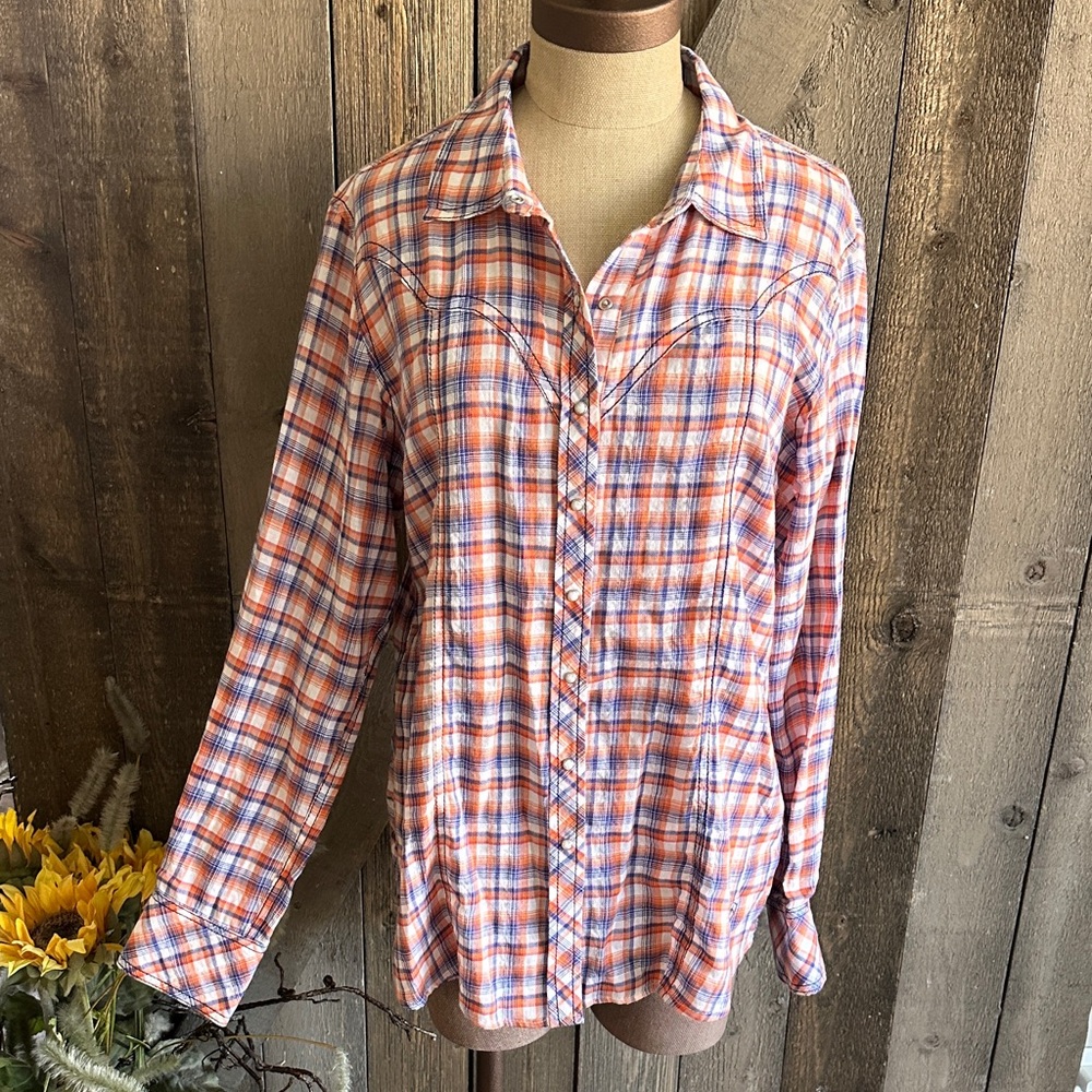 Ariat Western Plaid Snap Shirt Women’s Large Embroidered Back Rodeo Cowgirl